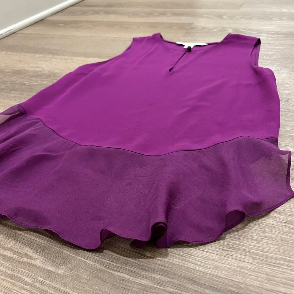 Alexandrie Silk Sleeveless Ruffle Tank Peplum Top Purple Amethyst P (XS) - Picture 3 of 14